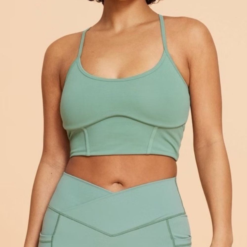 NWT Blogilates Women's Corset Cropped Bralette Hedge Green XL